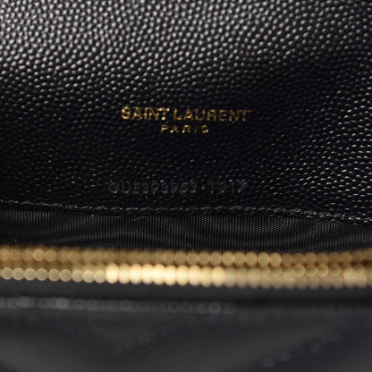 Saint Laurent Grain De Poudre Matelasse Chevron Monogram Envelope Chain Wallet Black 7 of 10