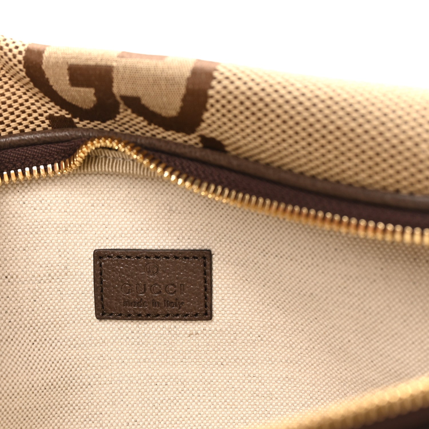 Gucci Monogram Jumbo GG Textured Dollar Calfskin Web Belt Bag Camel Ebony New Acero 6 of 10