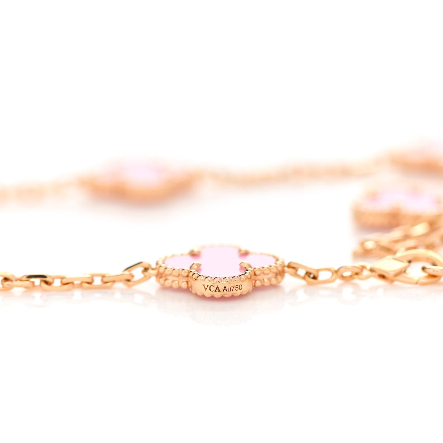 18K Rose Gold Pink Porcelain 10 Motifs Vintage Alhambra Necklace