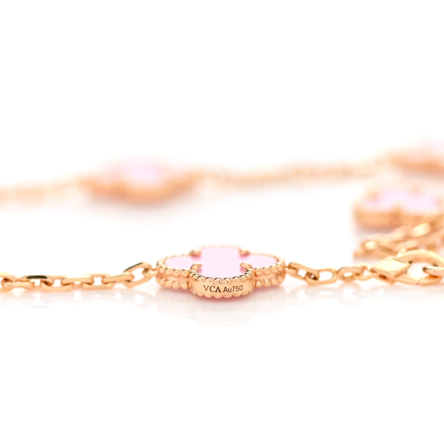 Van Cleef & Arpels 18K Rose Gold Pink Porcelain 10 Motifs Vintage Alhambra Necklace 4 of 7