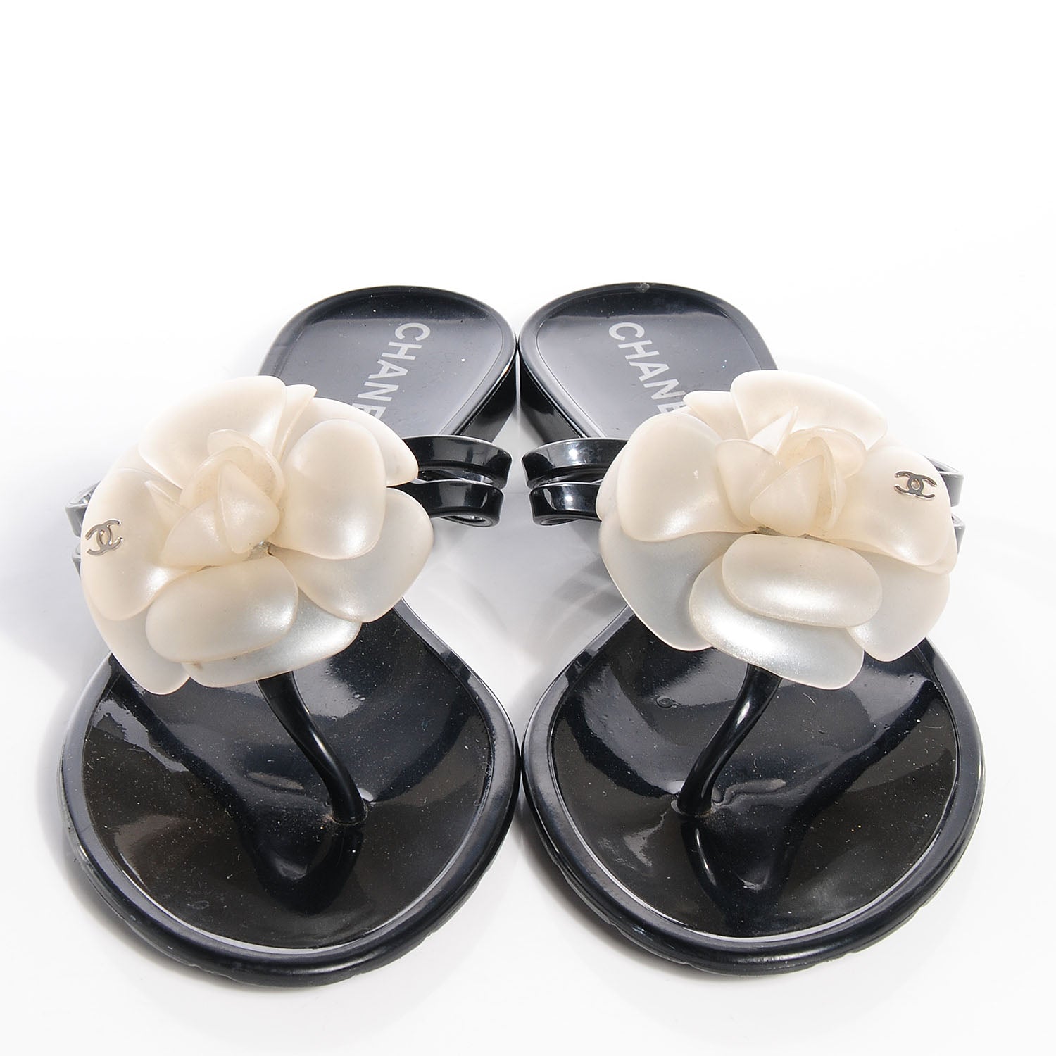 Chanel Jelly Camellia Thong Sandals 35 Black 2 of 6
