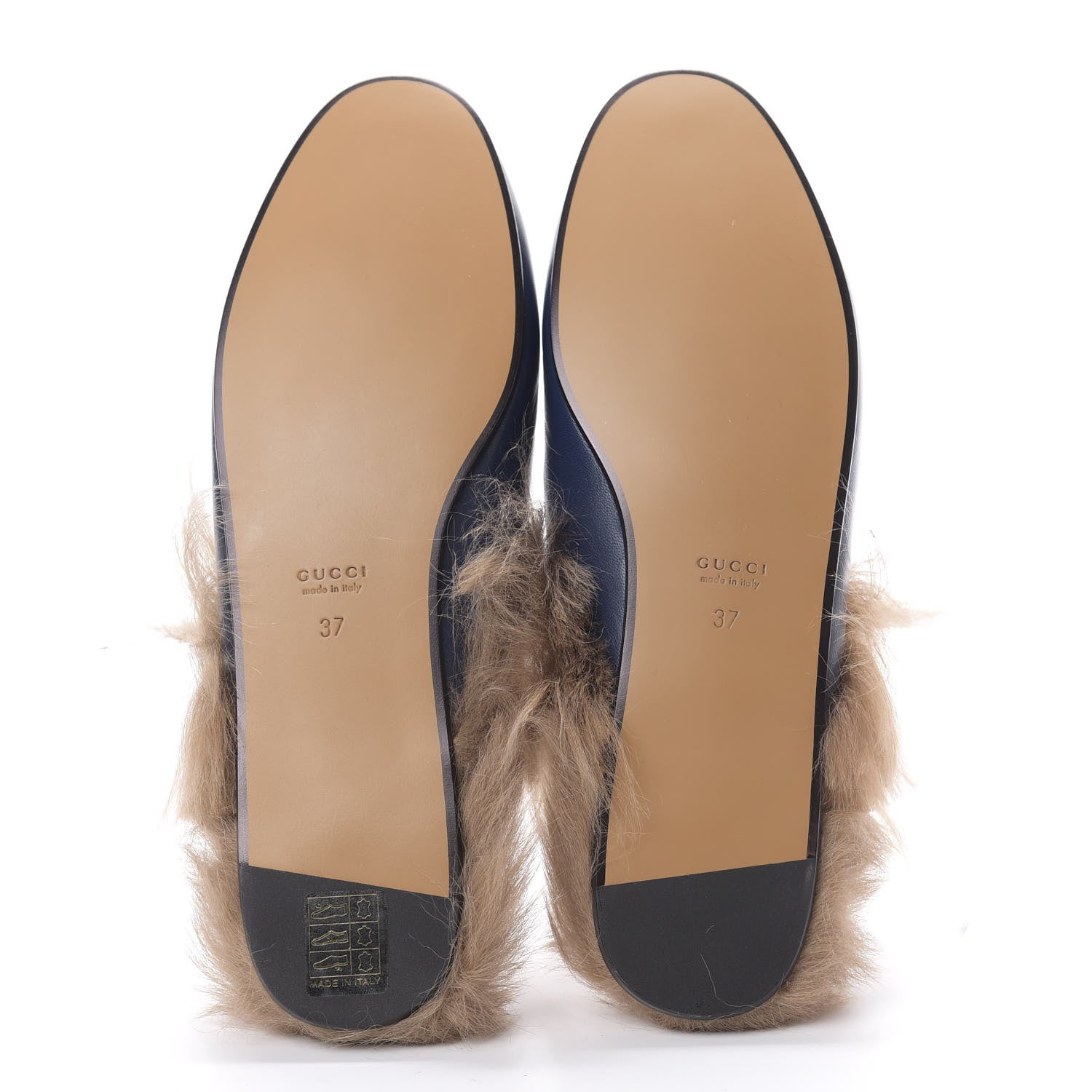 Gucci Malaga Kid Fur Womens Princetown Slippers 37 Blue Agata 5 of 9