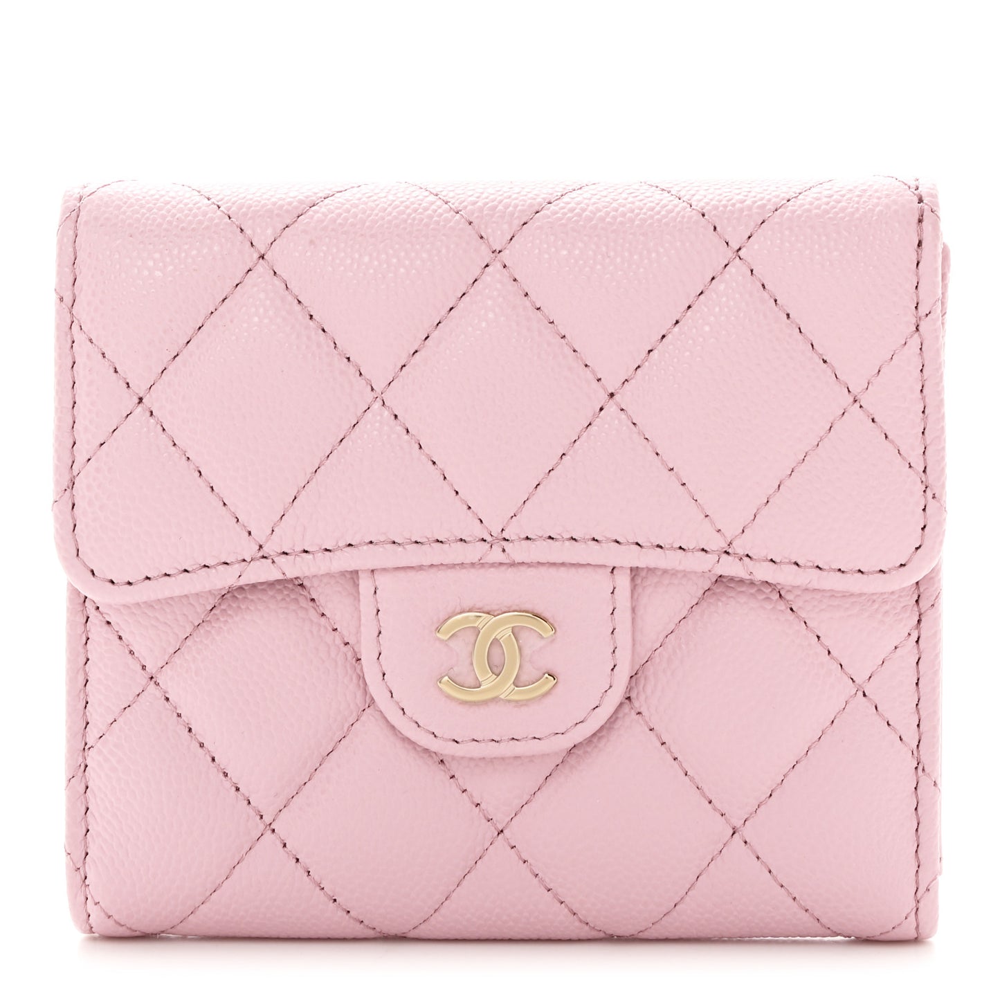 Caviar Quilted Compact Flap Wallet Pink