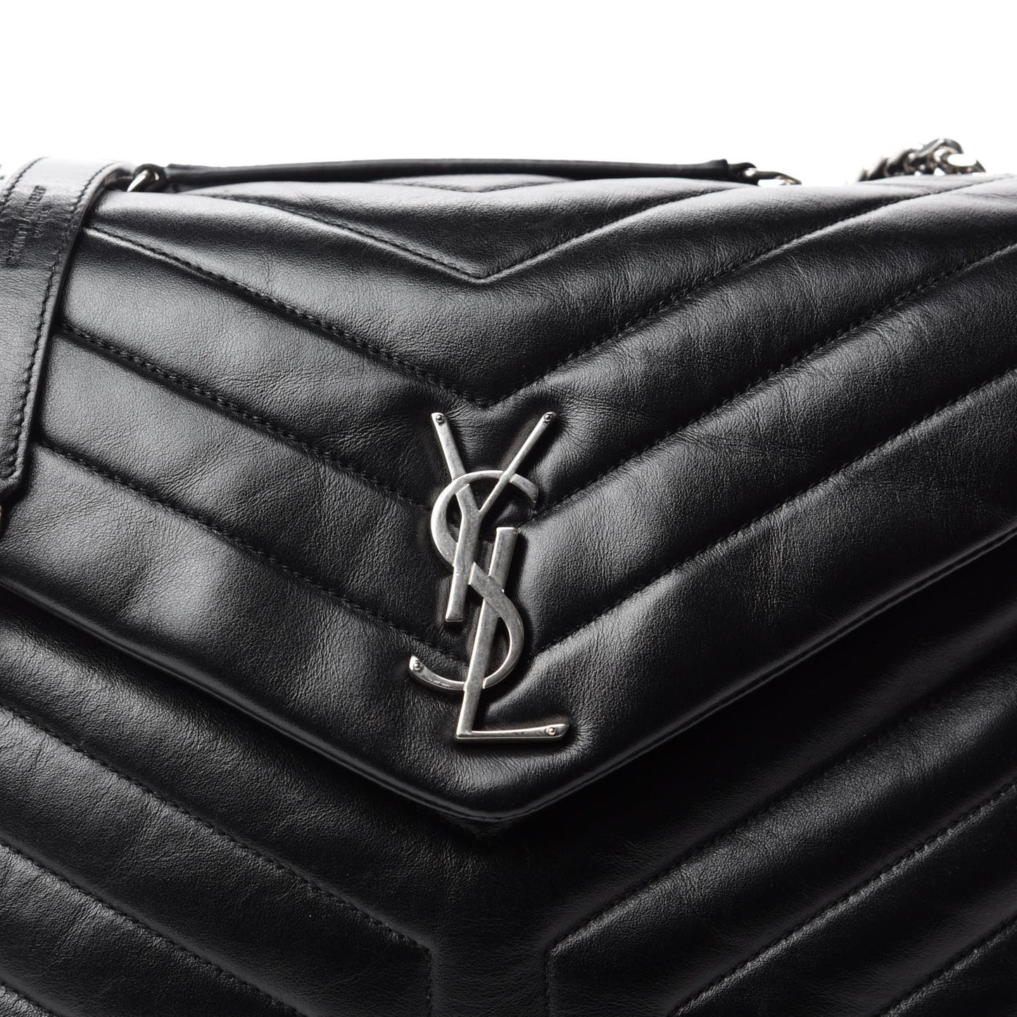 Calfskin Y Quilted Monogram Medium Loulou Chain Satchel Black