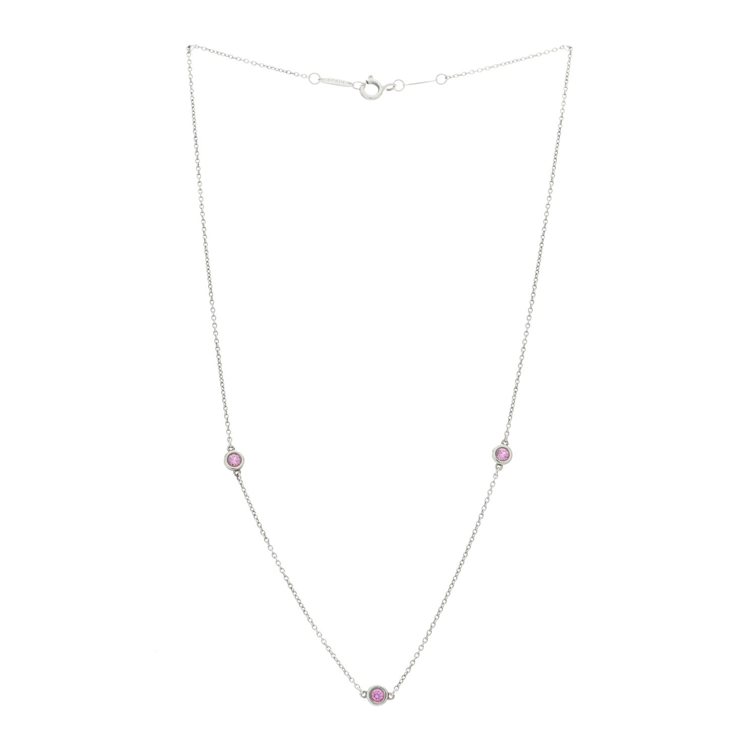 Tiffany Sterling Silver Pink Sapphire Elsa Peretti Color By The Yard 3 Station Necklace 3 of 6