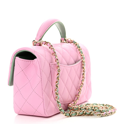 Chanel Lambskin Quilted Mini Top Handle Rectangular Flap Pink Green 3 of 11