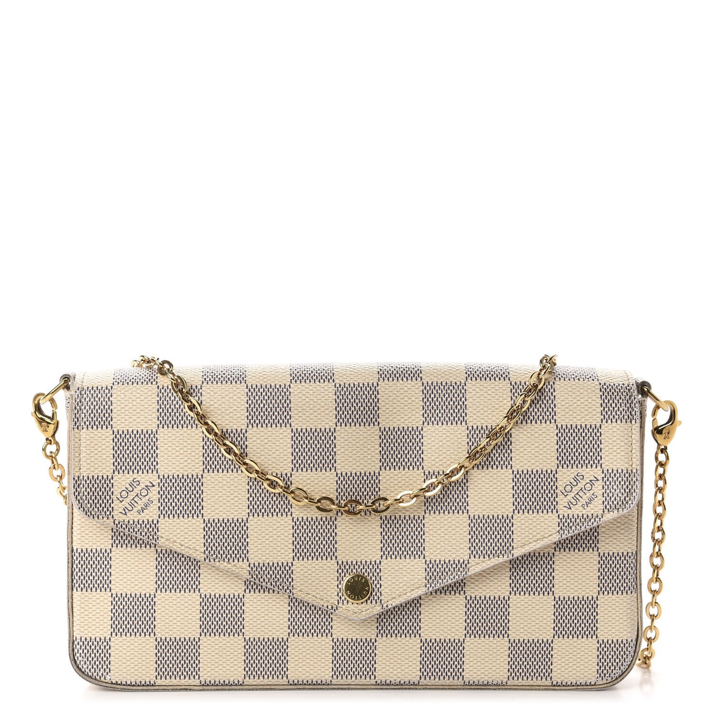 Damier Azur Pochette Felicie Chain Wallet Rose Ballerine