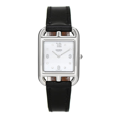 Hermes Stainless Steel Barenia Diamond Mother of Pearl 23mm Cape Cod Quartz Watch Noir 1 of 5