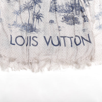 Louis Vuitton Cotton Linen Toile Etole De Louis Pareo Blue 3 of 4