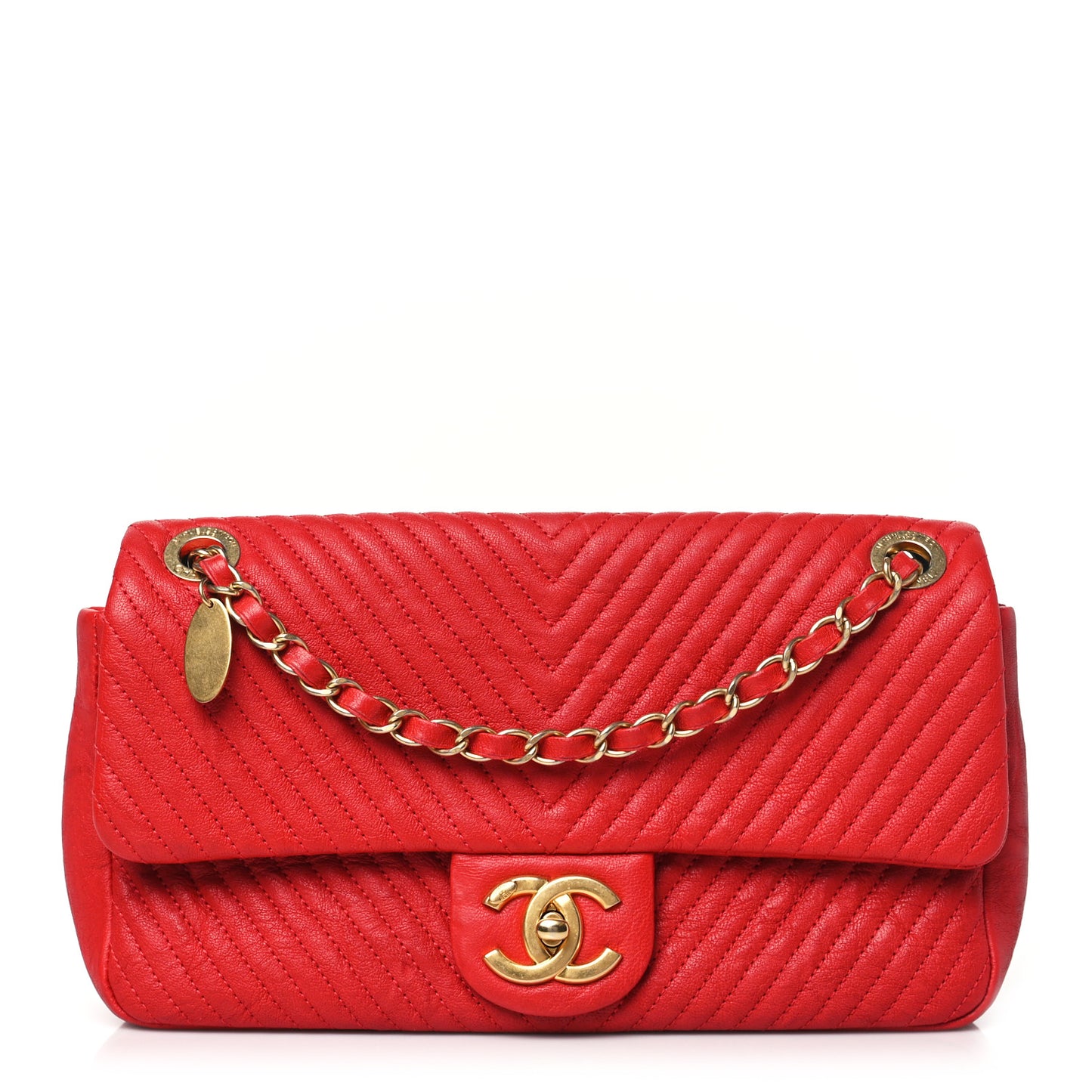 Calfskin Surpique Chevron Medium Flap Red