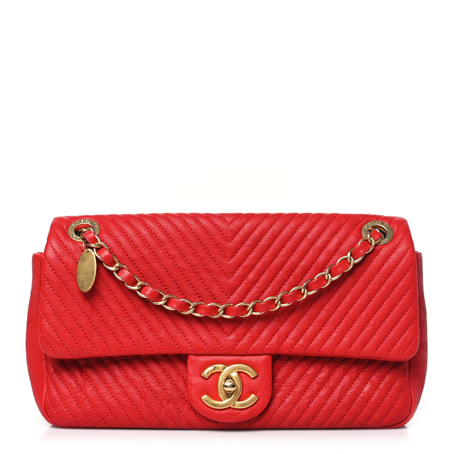 Chanel Calfskin Surpique Chevron Medium Flap Red 1 of 10