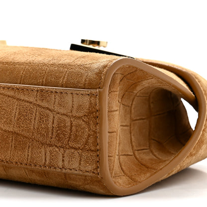 Salvatore Ferragamo Suede Alligator Embossed Mini Hug Crossbody Bag Natural Brown 9 of 10