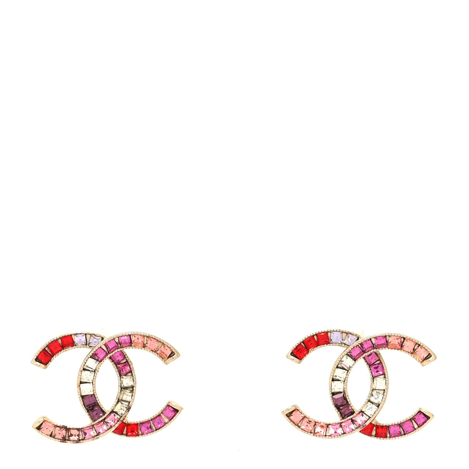 Chanel Crystal Baguette CC Earrings Gold Multicolor 1 of 4