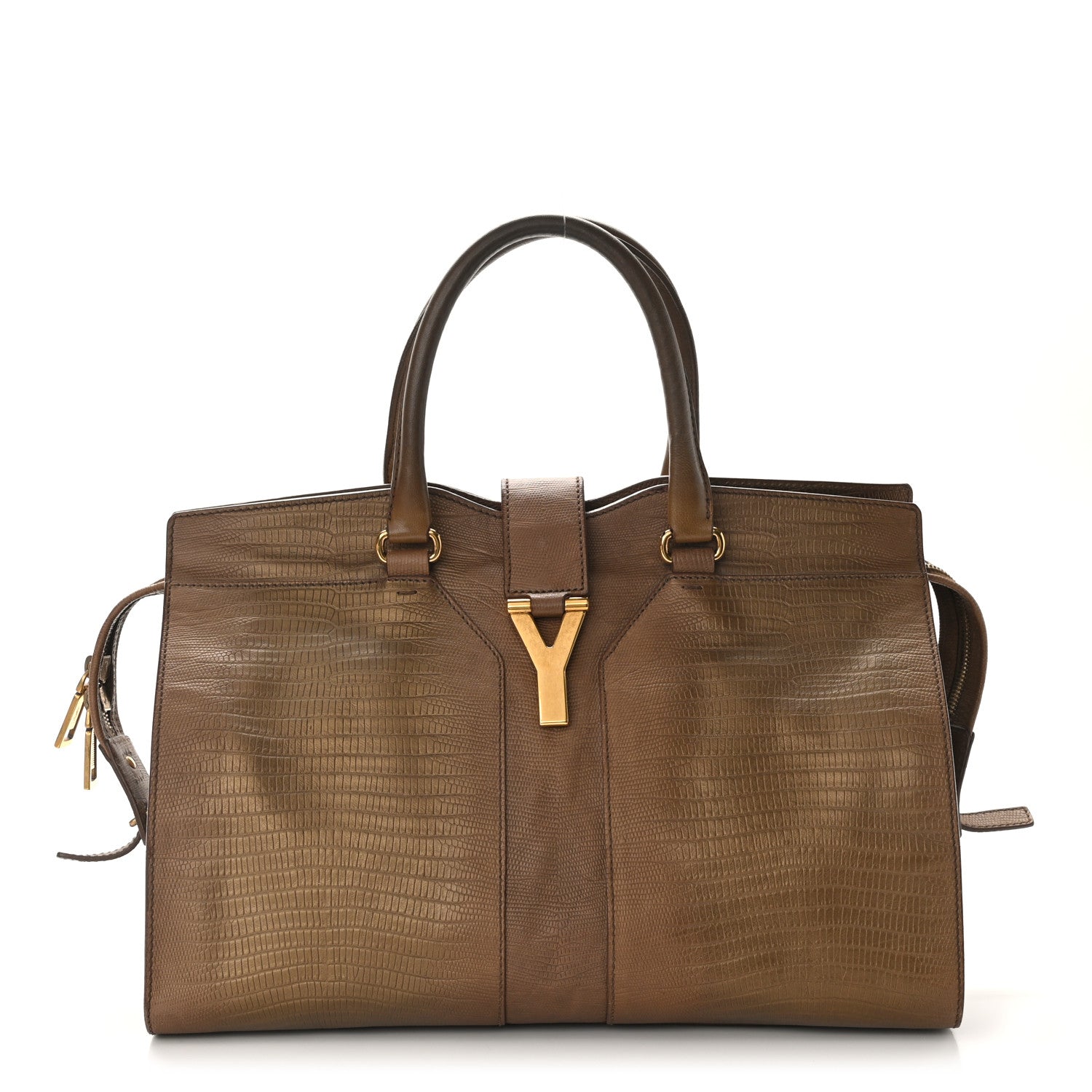 Saint Laurent Lizard Calfskin Embossed Medium Cabas ChYc Brown 1 of 12