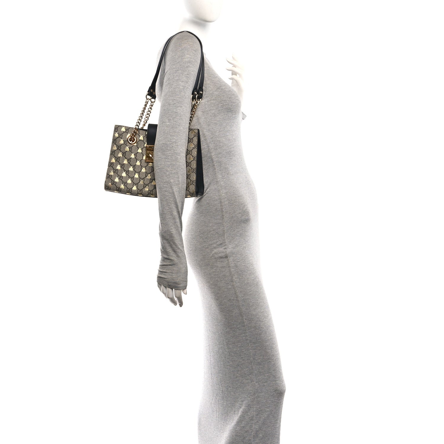 Gucci GG Supreme Monogram Bees Small Padlock Tote Beige Oro Black 2 of 10