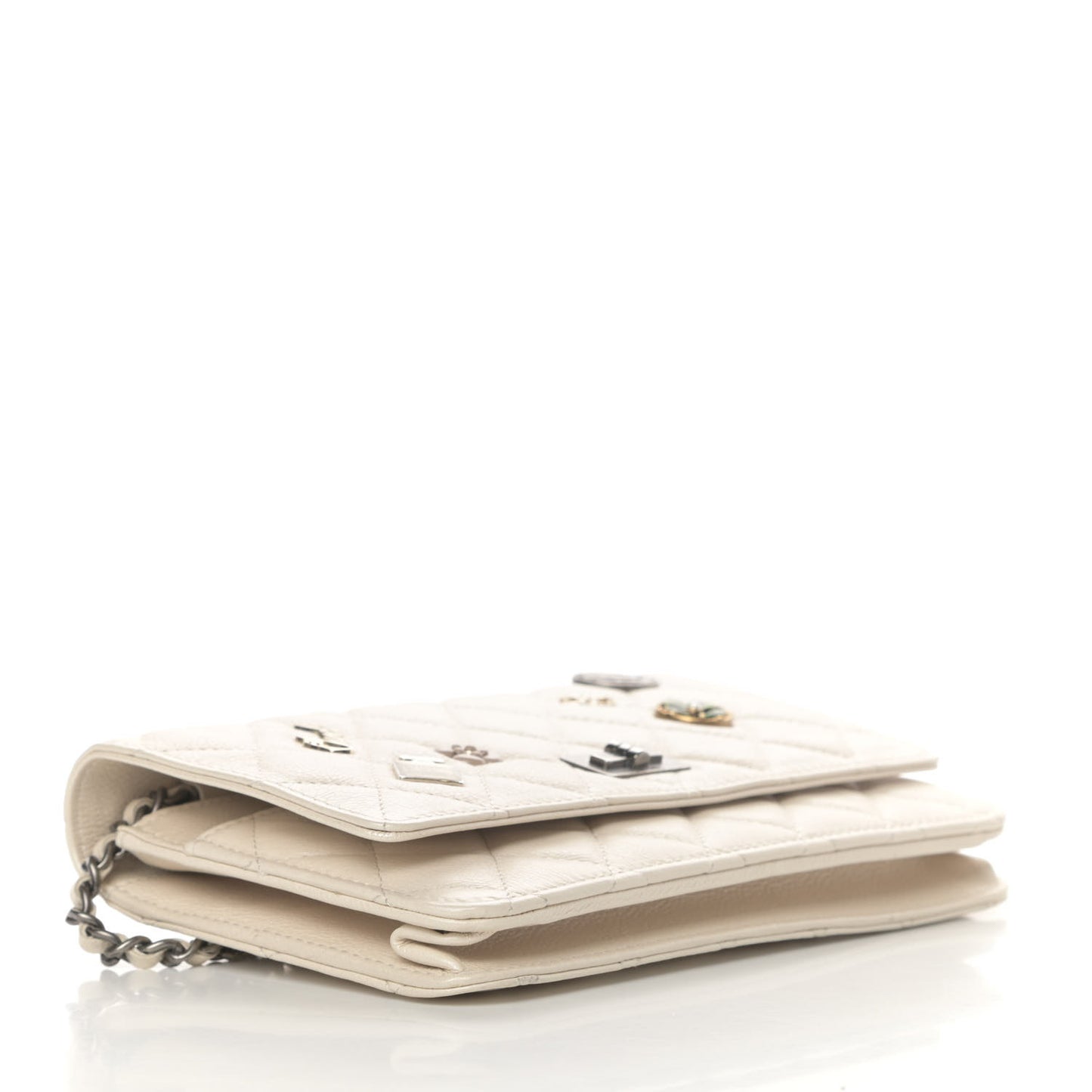 Metallic Calfskin Lucky Charms Casino 2.55 Reissue Wallet On Chain WOC Ivory