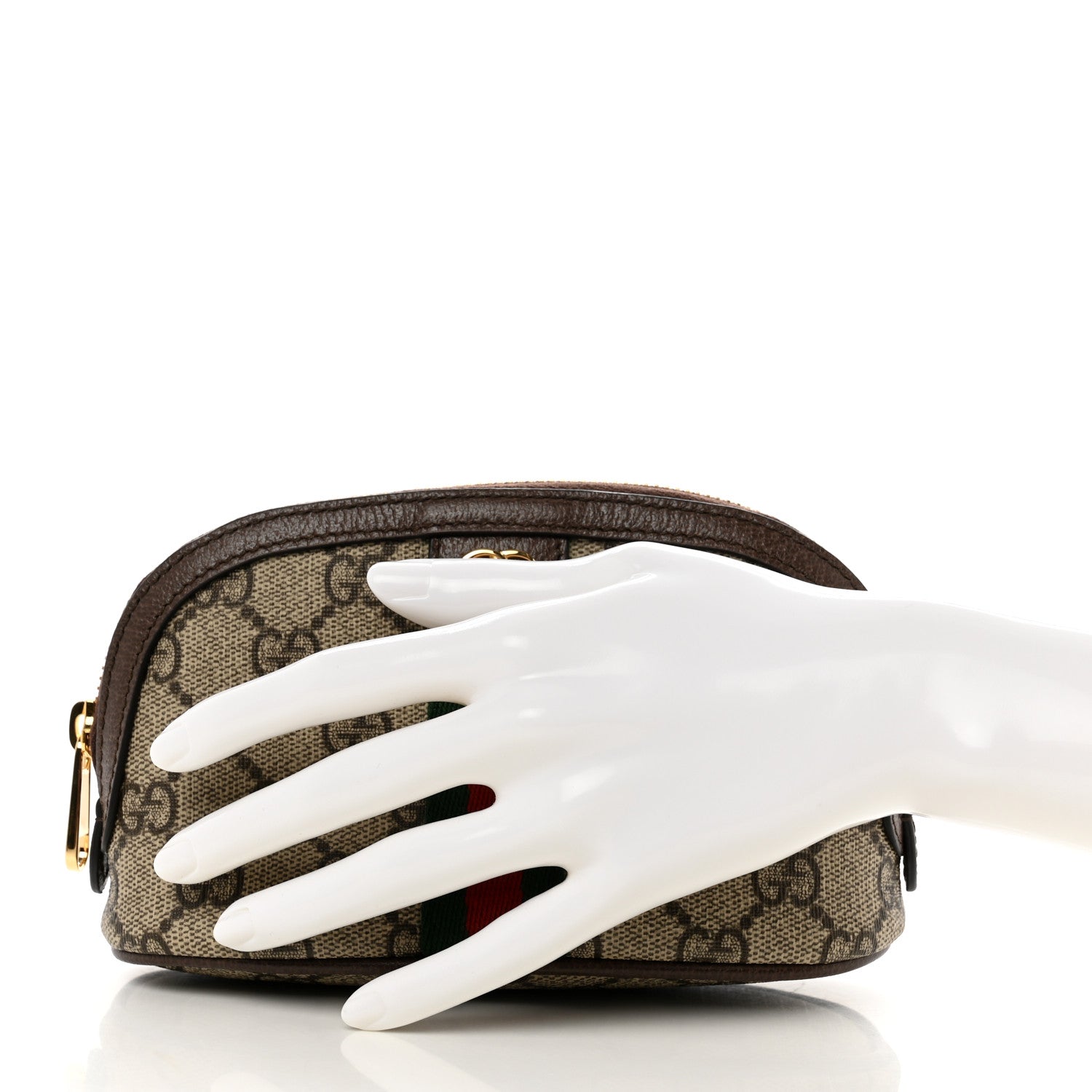 Gucci GG Supreme Monogram Textured Calfskin Web Medium Ophidia Cosmetic Case Beige Ebony New Acero 2 of 7