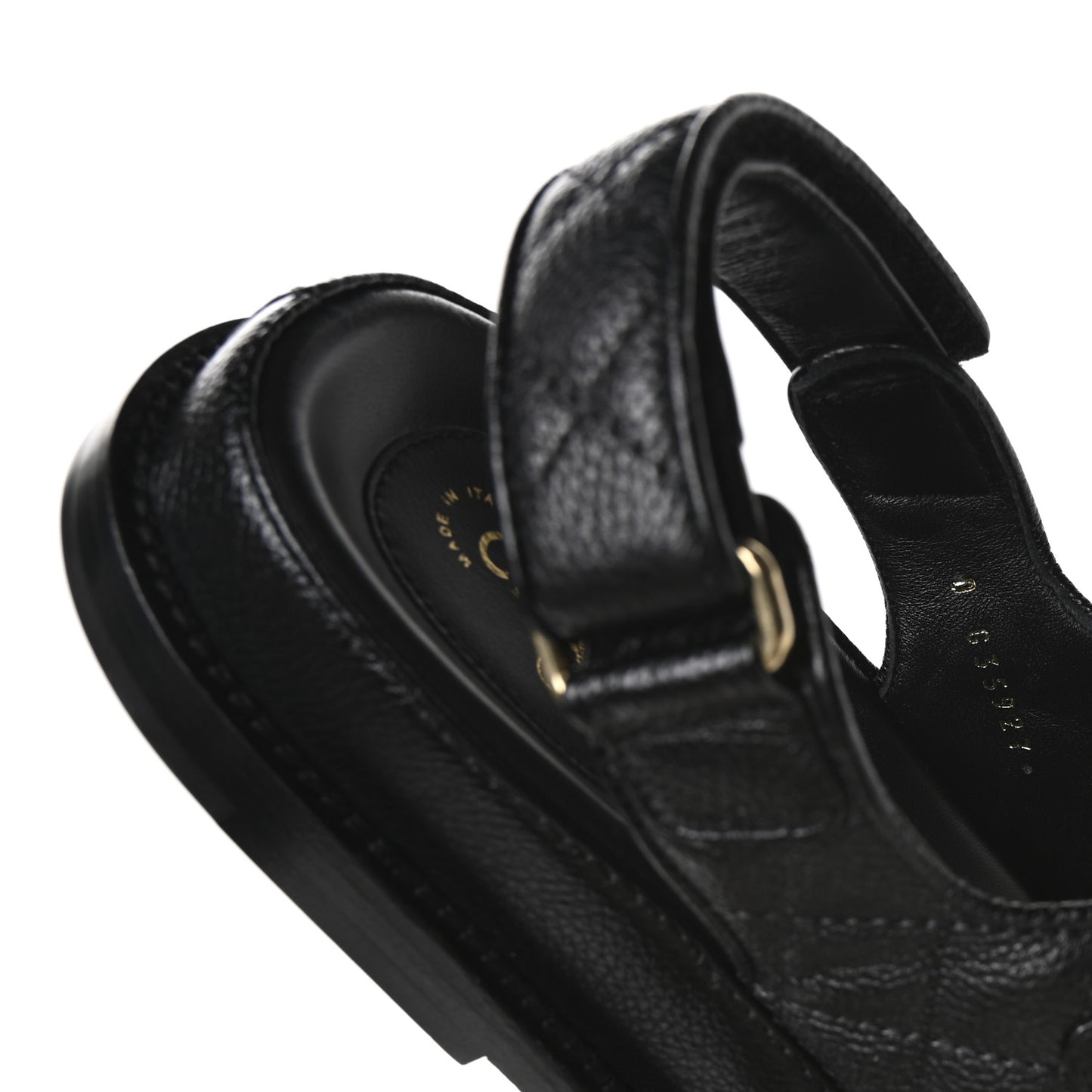 Grained Calfskin Velcro Dad Sandals 38 Black