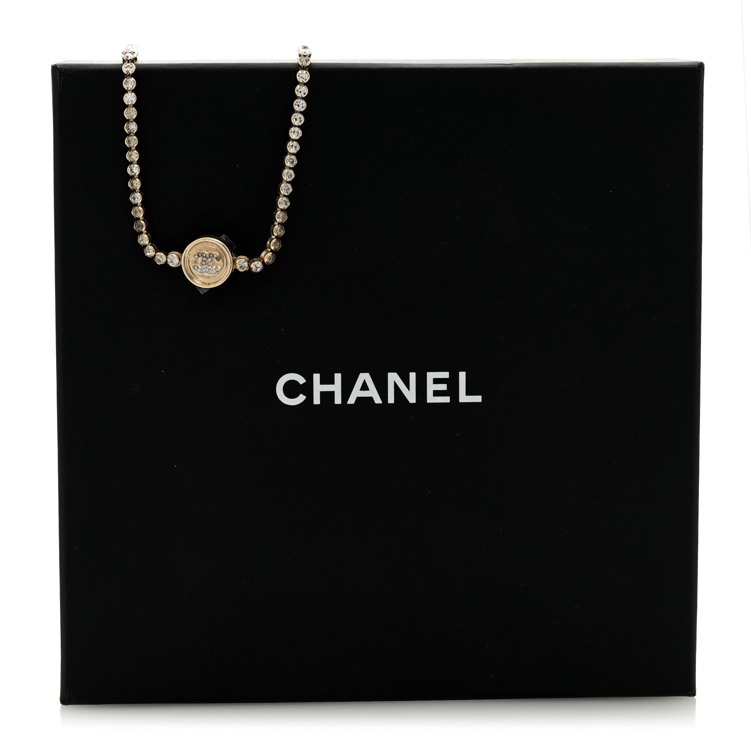 Chanel Crystal CC Chain Short Necklace Gold 6 of 6