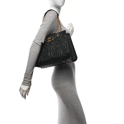 Salvatore Ferragamo Calfskin Quilted Tote Bag Black 3 of 9