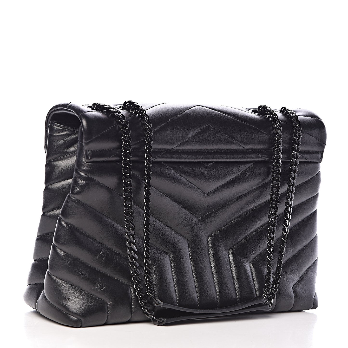 Calfskin Y Quilted Monogram Medium Loulou Chain Satchel Black