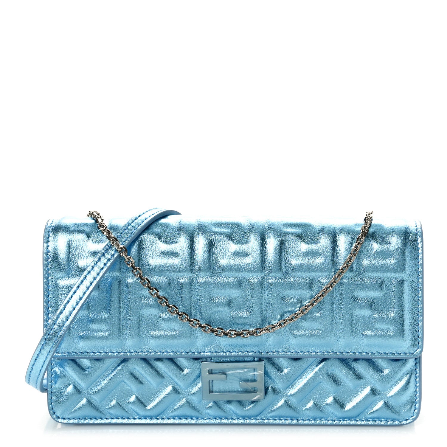 Fendi Metallic Nappa Matisse FF Embossed Wallet On Chain Laguna Palladio 1 of 10