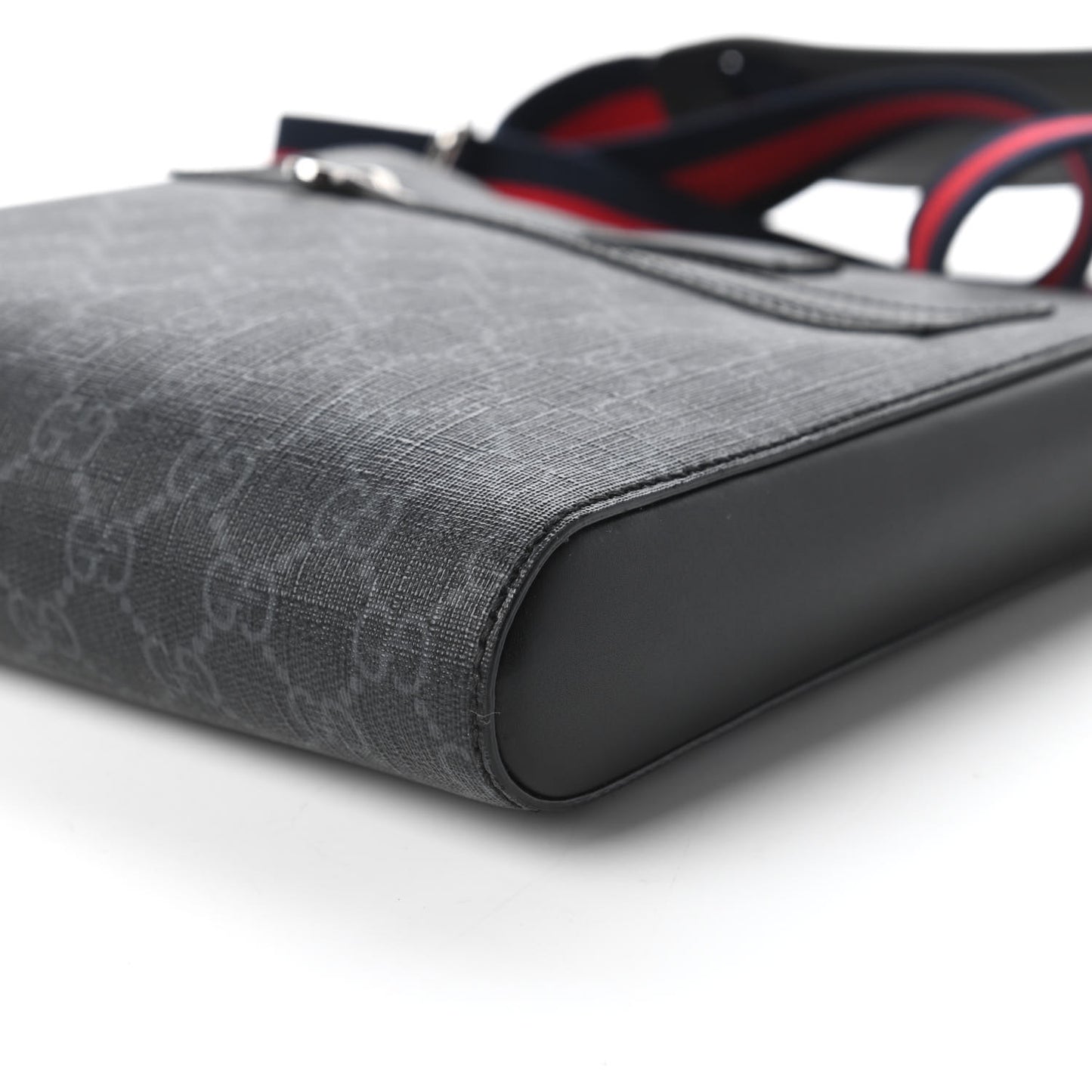 GG Supreme Monogram Web Small Flat Messenger Bag Black Grey