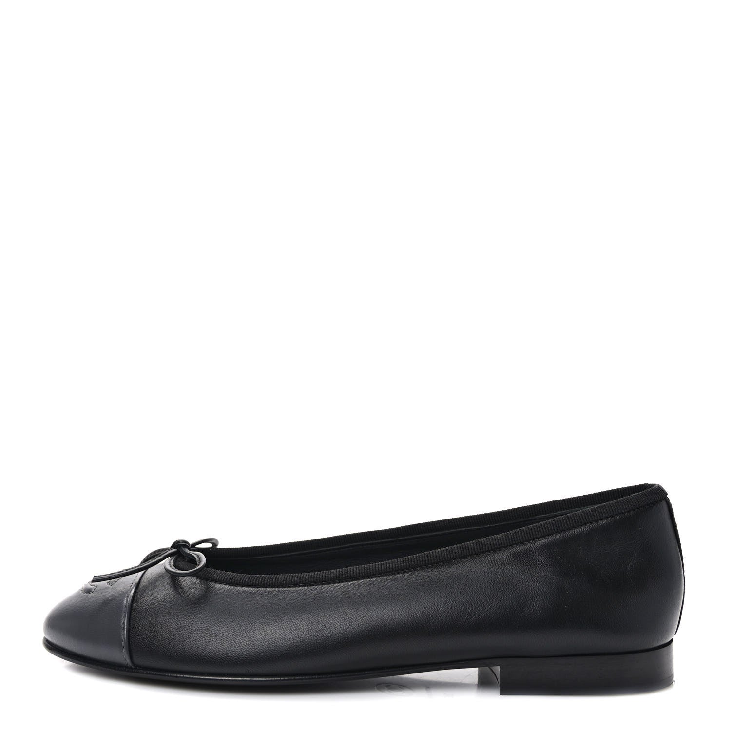 Chanel Lambskin Cap Toe CC Ballerina Flats 36.5 Grey Black 1 of 8