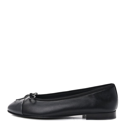 Chanel Lambskin Cap Toe CC Ballerina Flats 36.5 Grey Black 1 of 8