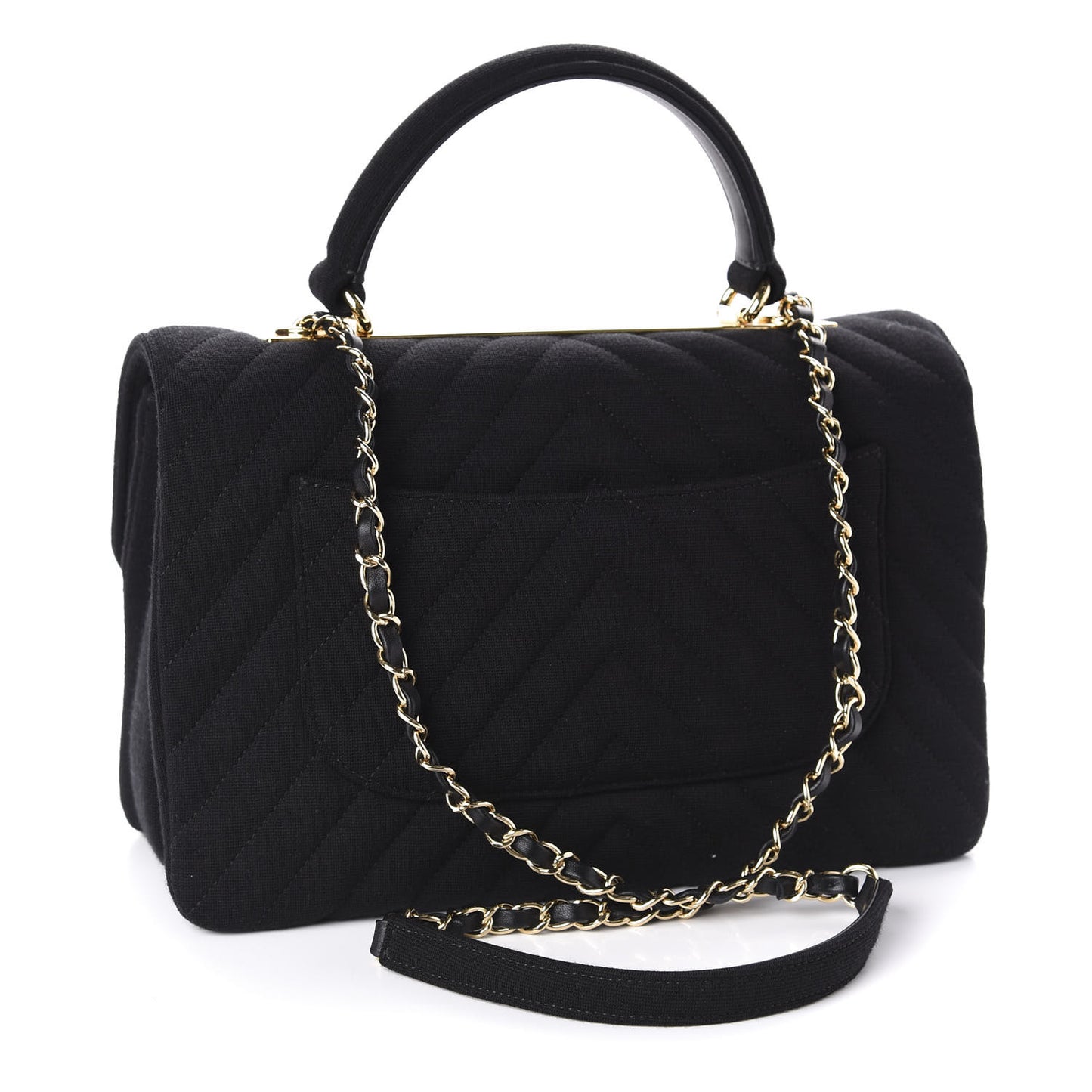 Jersey Chevron Quilted Medium Trendy CC Dual Handle Flap Bag Black