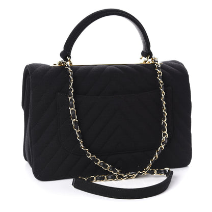 Chanel Jersey Chevron Quilted Medium Trendy CC Dual Handle Flap Bag Black 3 of 11