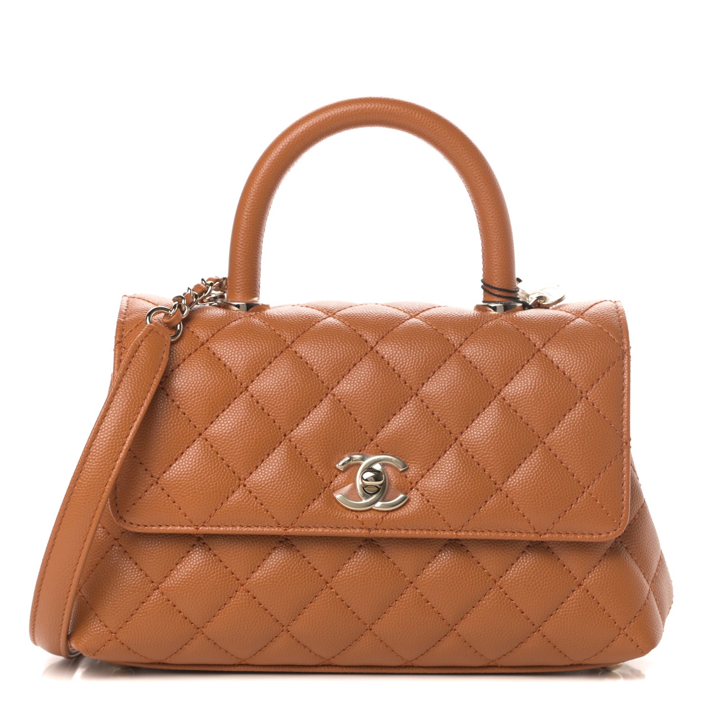 Caviar Quilted Mini Coco Handle Flap Light Brown