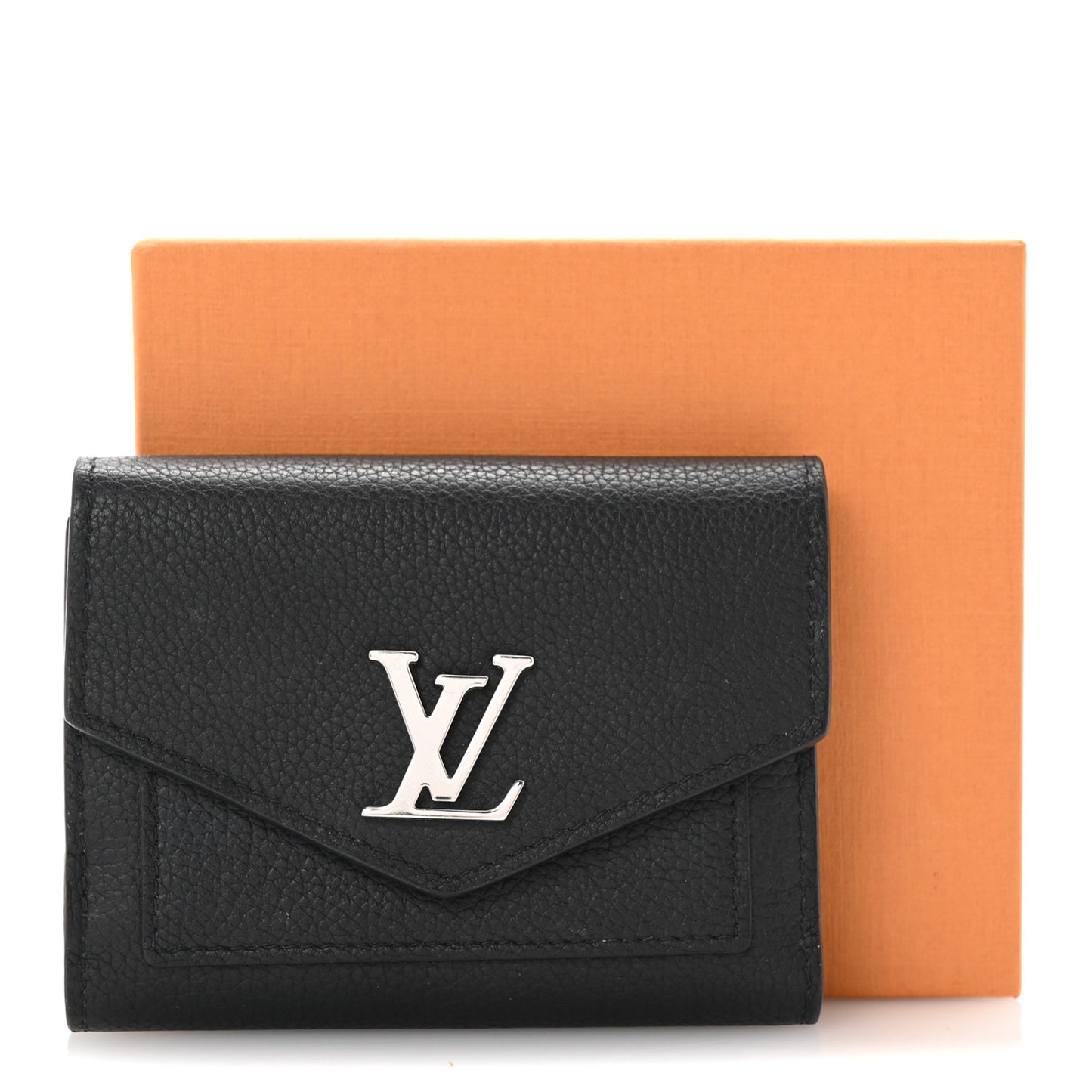Soft Calfskin My Lockme Compact Wallet Black