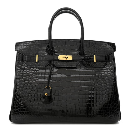 Hermes Shiny Porosus Crocodile Birkin 35 Black 1 of 11