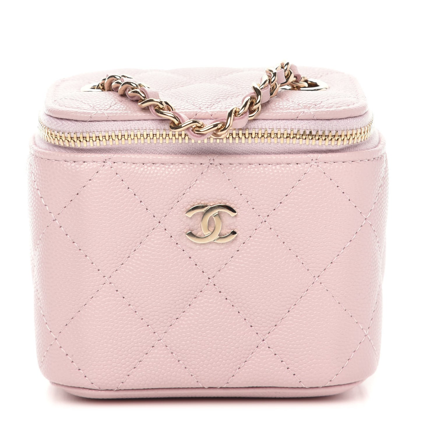 Caviar Quilted Mini Vanity Case With Chain Light Pink