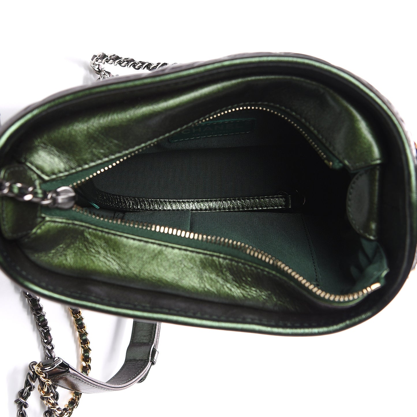 Metallic Calfskin Chevron Quilted Small Gabrielle Hobo Green