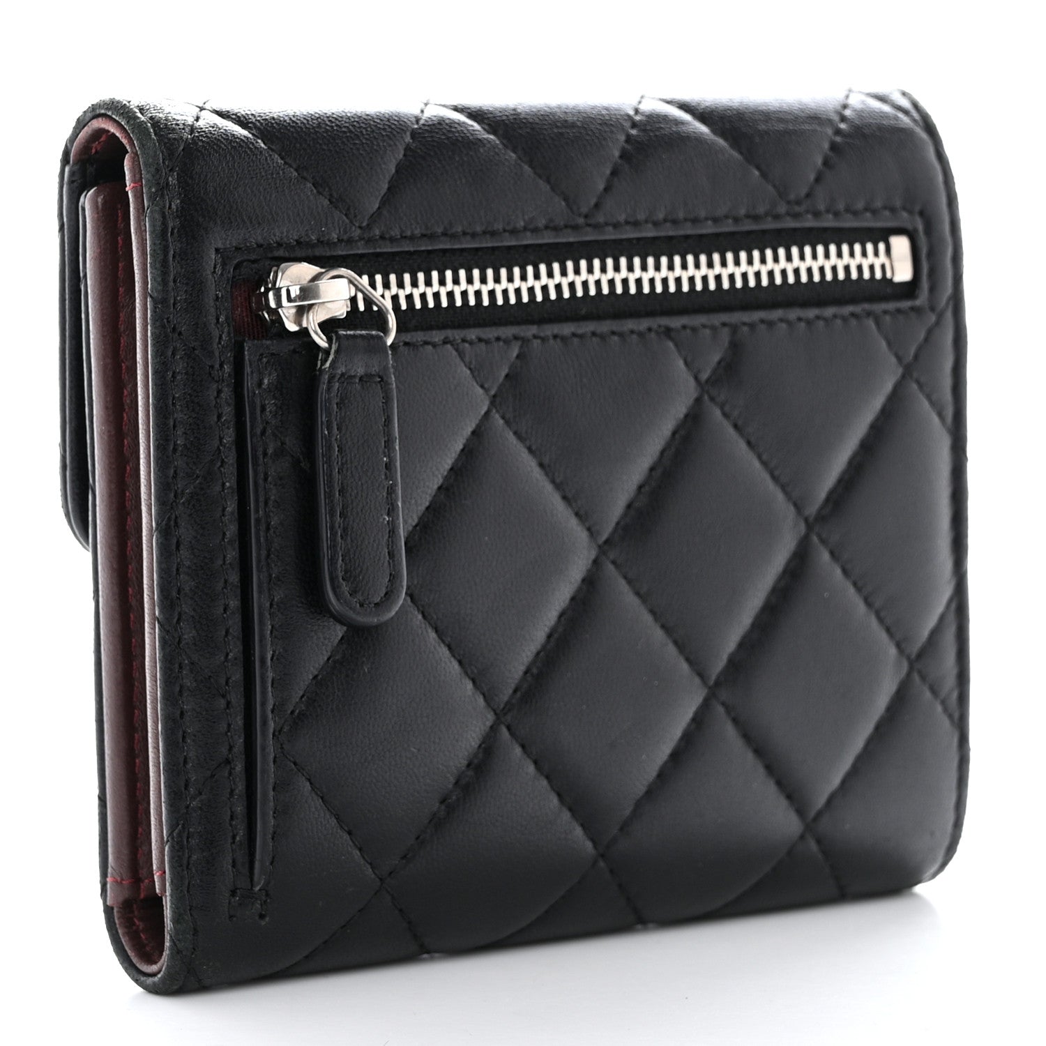 Chanel Lambskin Quilted Compact Flap Wallet Black 3 of 9