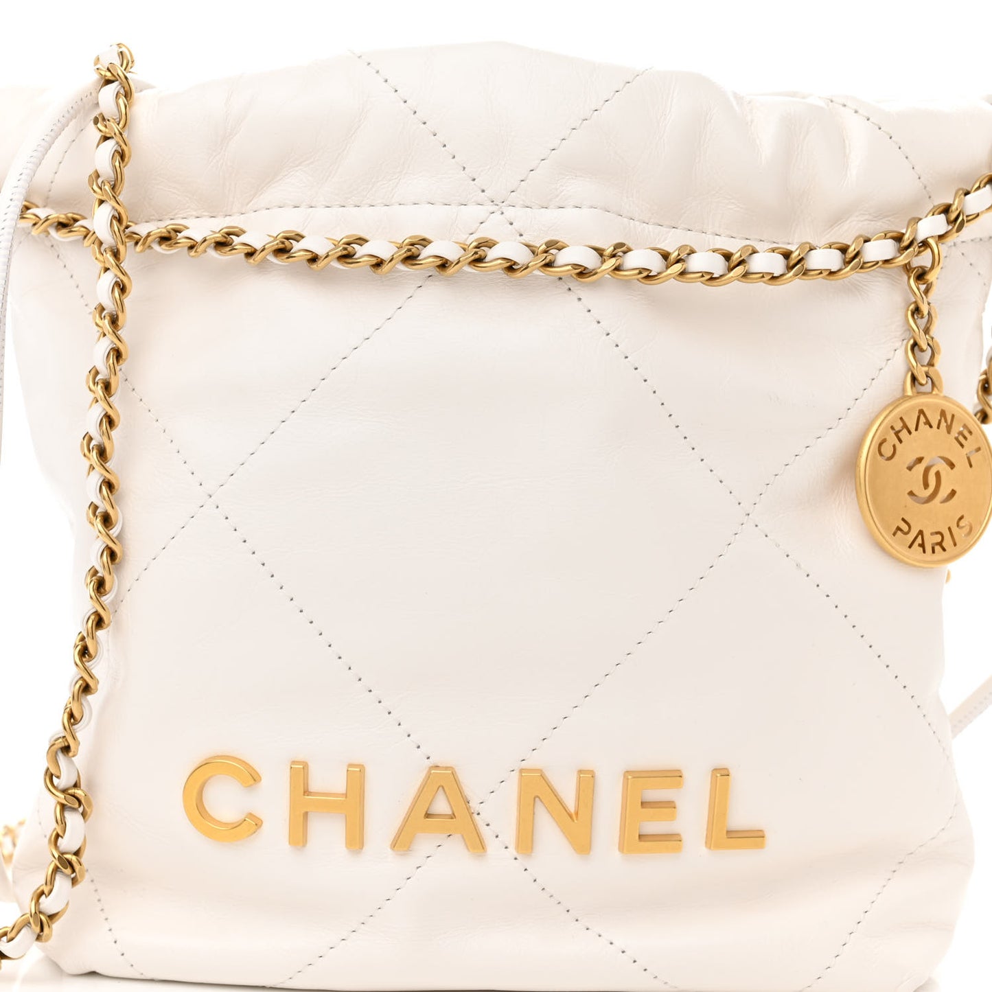 Shiny Calfskin Quilted Mini Chanel 22 White