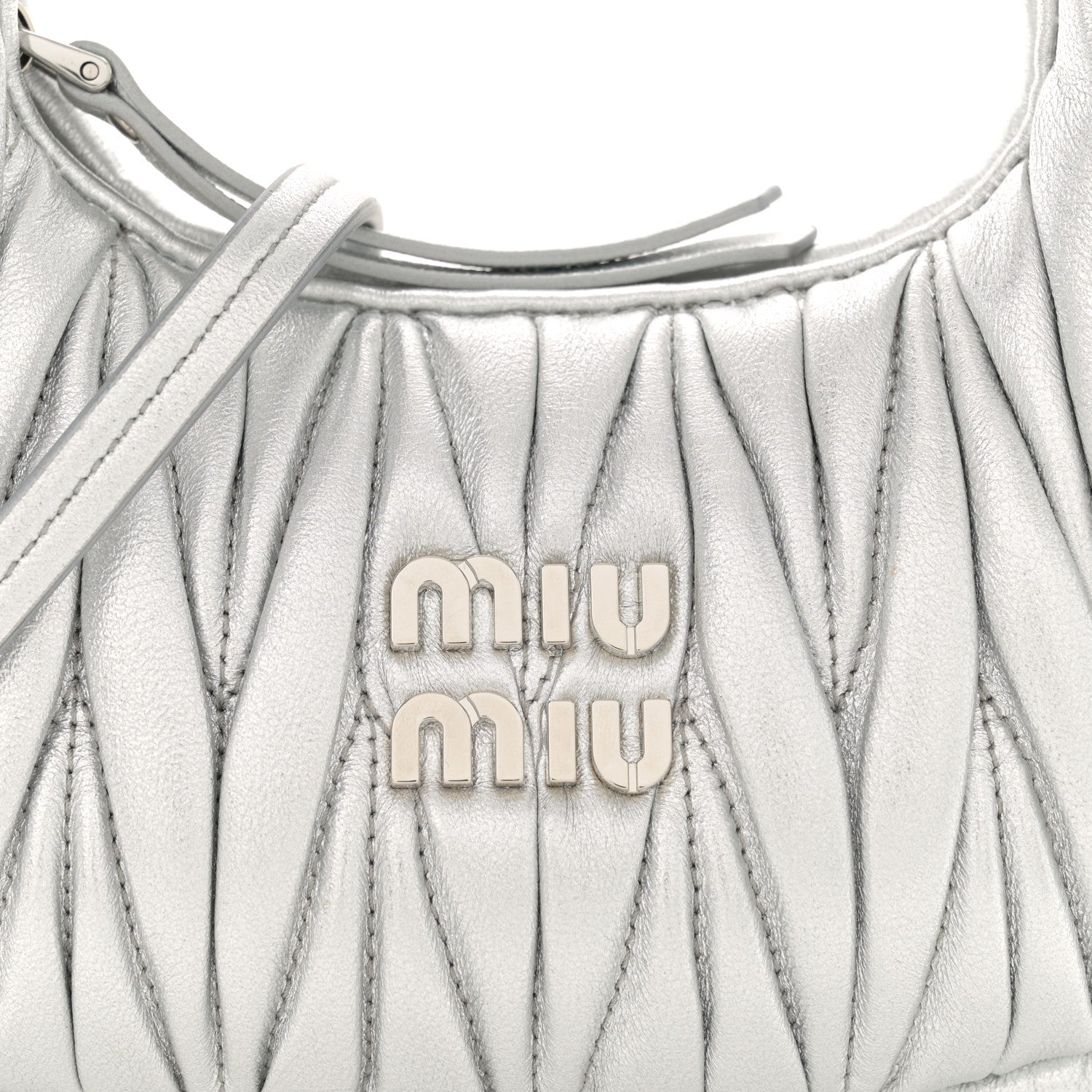 Miu Miu Metallic Nappa Matelasse Mini Wander Hobo Silver 7 of 9