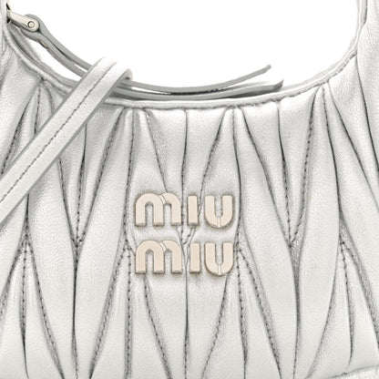 Miu Miu Metallic Nappa Matelasse Mini Wander Hobo Silver 7 of 9