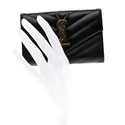Saint Laurent Grain De Poudre Matelasse Chevron Small Monogram Envelope Wallet Black 2 of 6