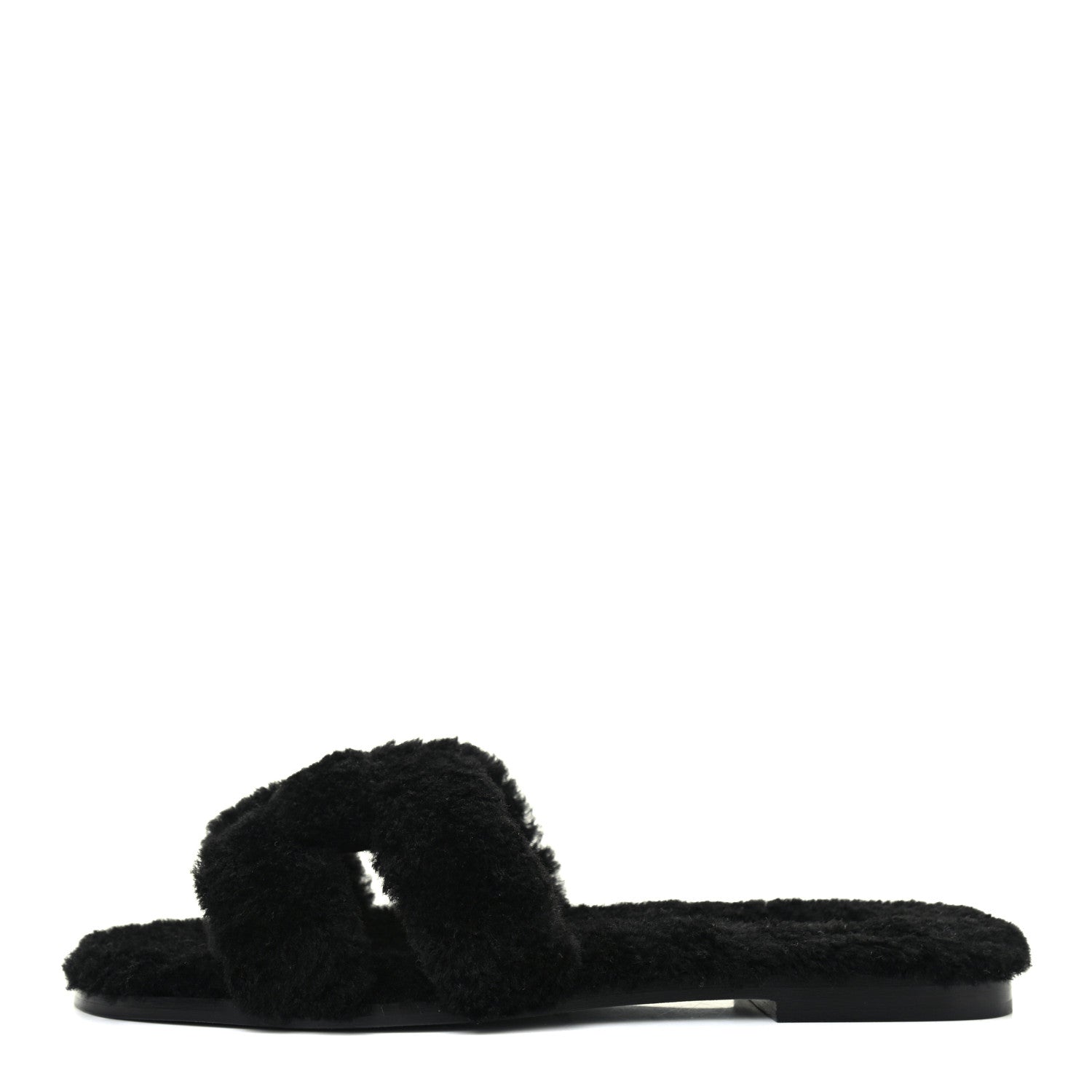 Hermes Woolskin Oran Sandals 39 Black 1 of 9