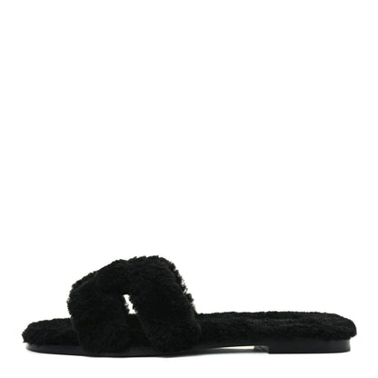 Hermes Woolskin Oran Sandals 39 Black 1 of 9