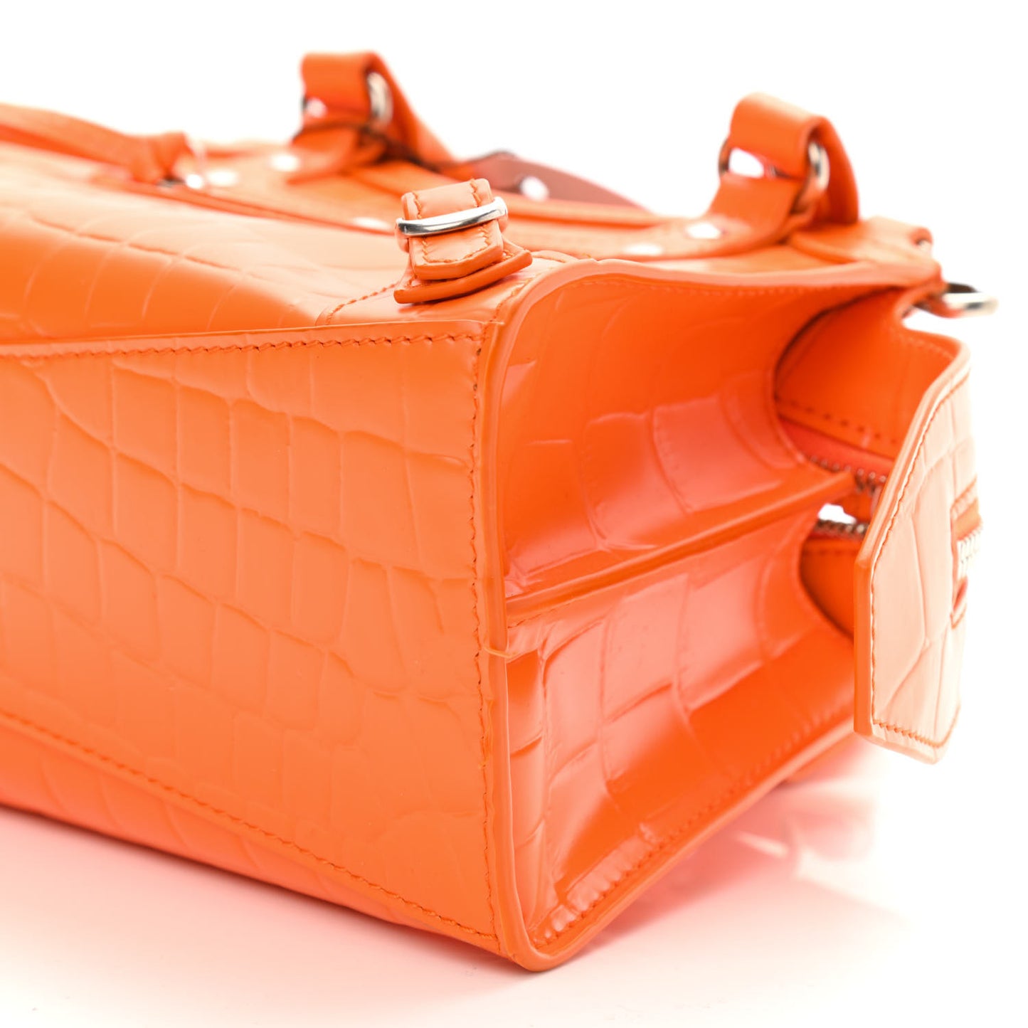 Semi Shiny Calfskin Crocodile Embossed Neo Classic Silver Hardware Mini City Orange