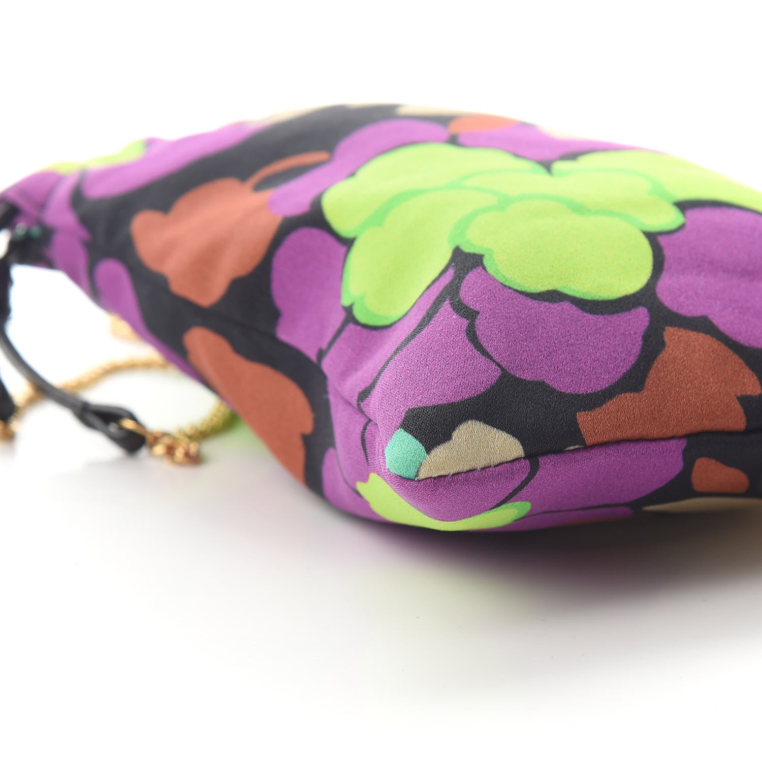 Saint Laurent Satin Floral Print Mini Pochon Drawstring Pouch Black Multicolor 8 of 9