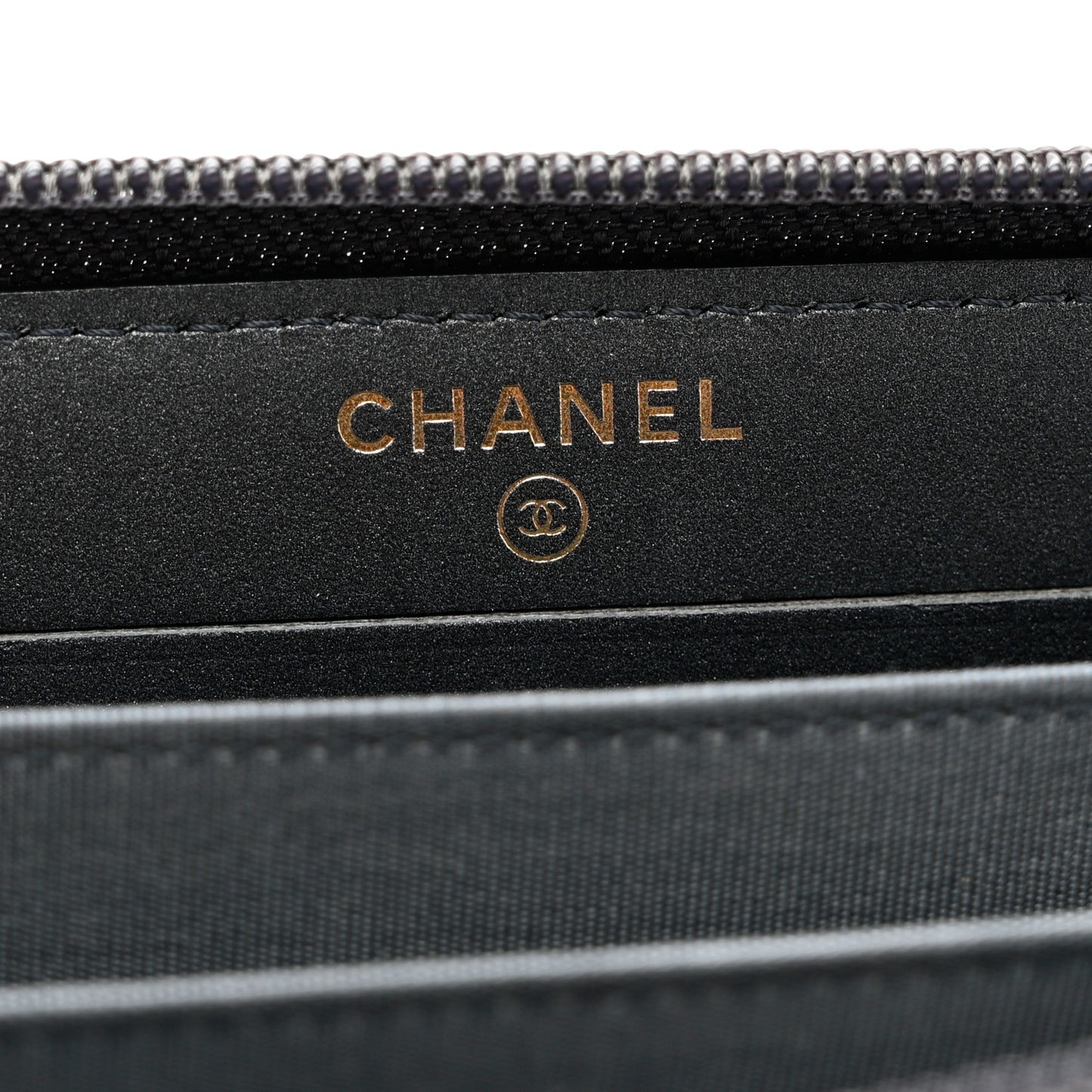 Metallic Calfskin Quilted Small Boy Zip Around Wallet Charcoal
