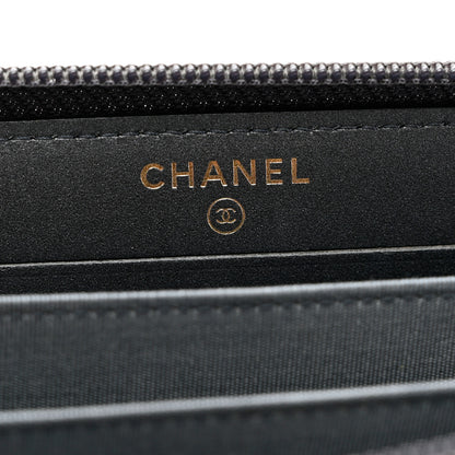 Chanel Metallic Calfskin Quilted Small Boy Zip Around Wallet Charcoal 6 of 8