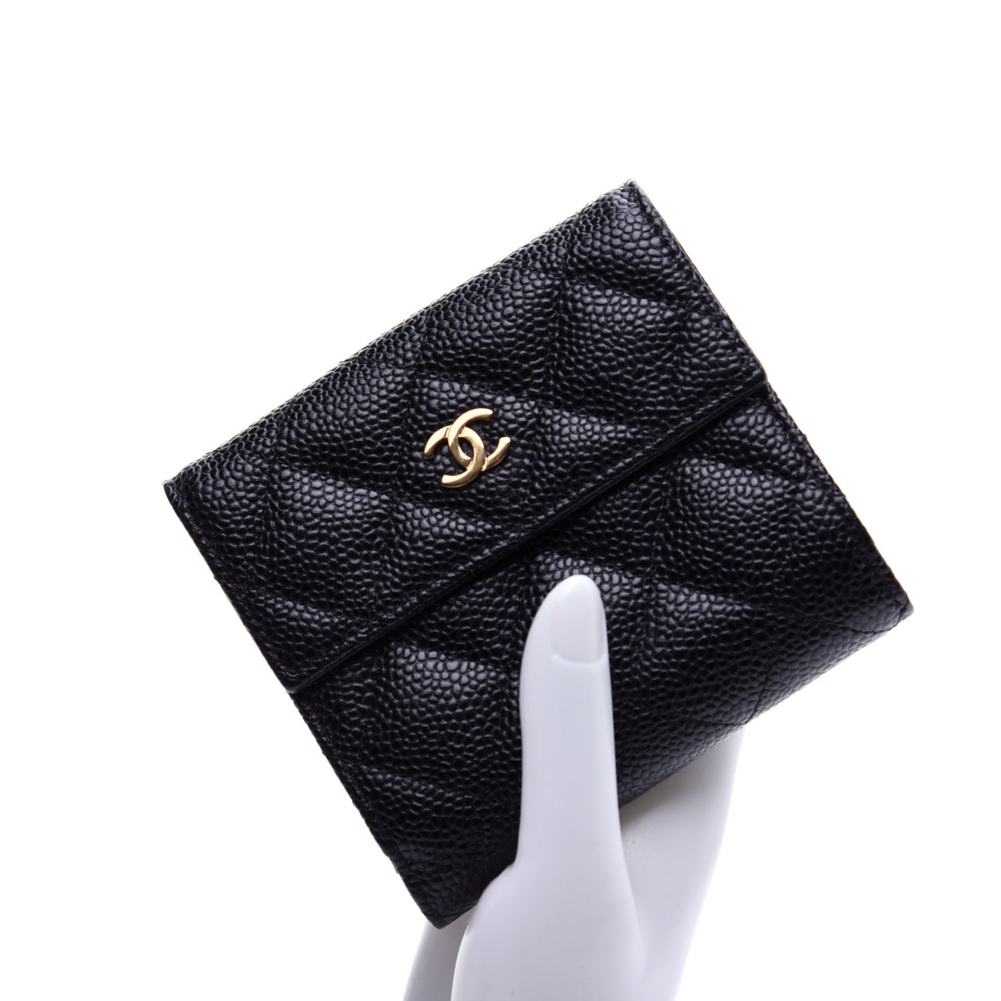 Caviar Quilted Compact French Flap Wallet Black