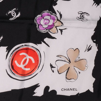 Chanel Silk CC Camellia Clover Heart Square Scarf 3 of 5