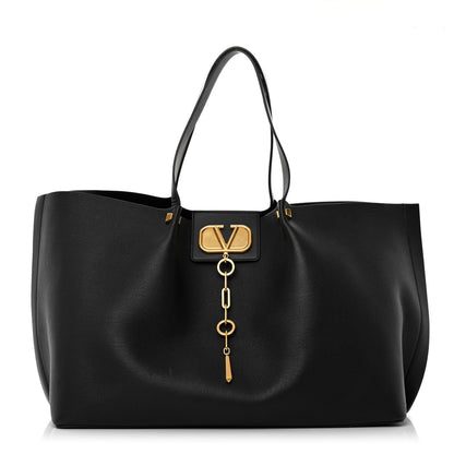 Valentino Garavani Grainy Calfskin Large VLogo Escape Shopper Black 1 of 11